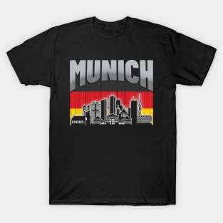 Munich Germany Skyline Vintage German Flag T-Shirt